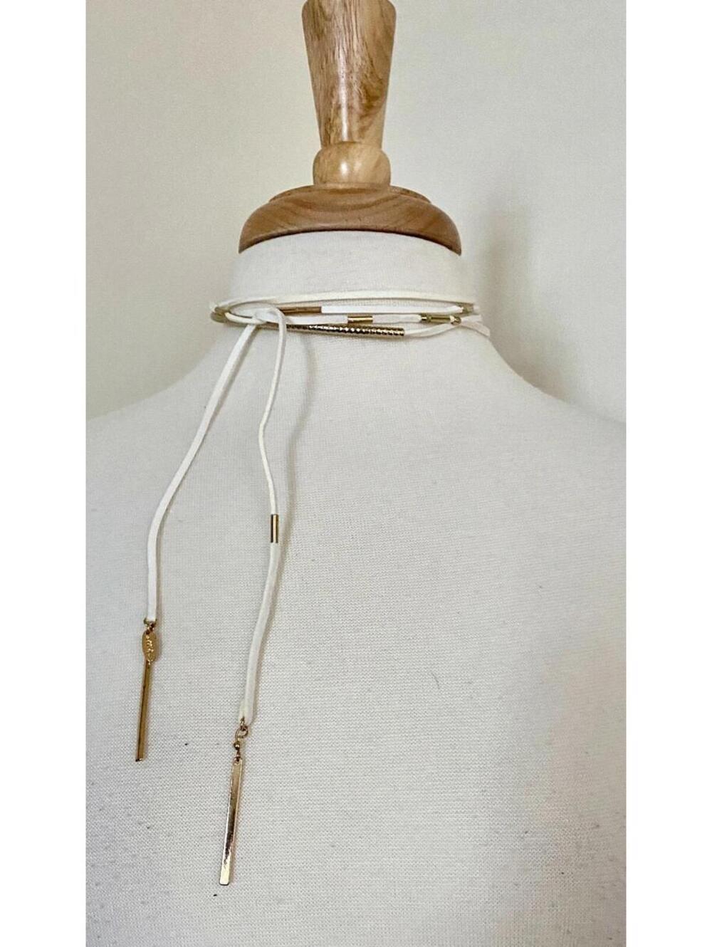 NWT Ettika White Vegan Suede Wrap Necklace Multi-Strand Gold-Tone OS - Picture 6 of 6